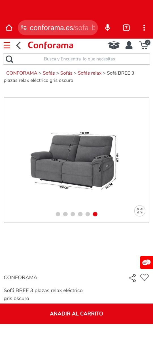Sofá eléctrico reclinable conforama