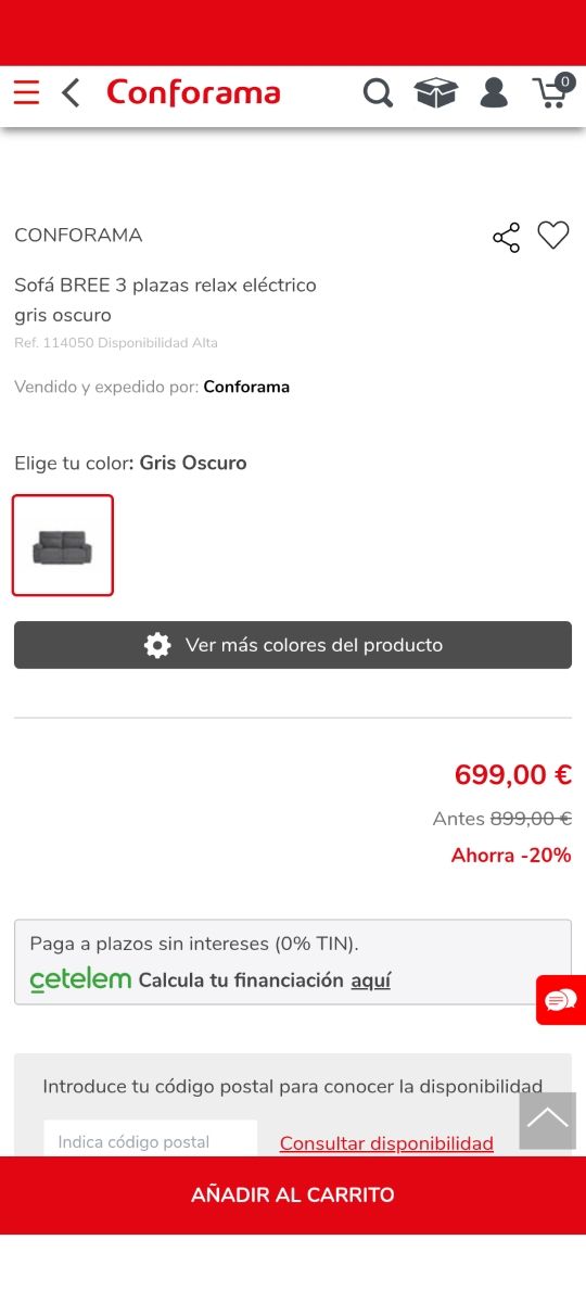 Sofá eléctrico reclinable conforama