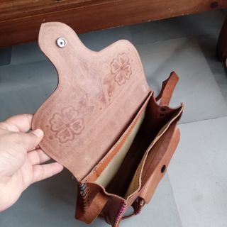 bolso bandolera de piel auténtica marron claro