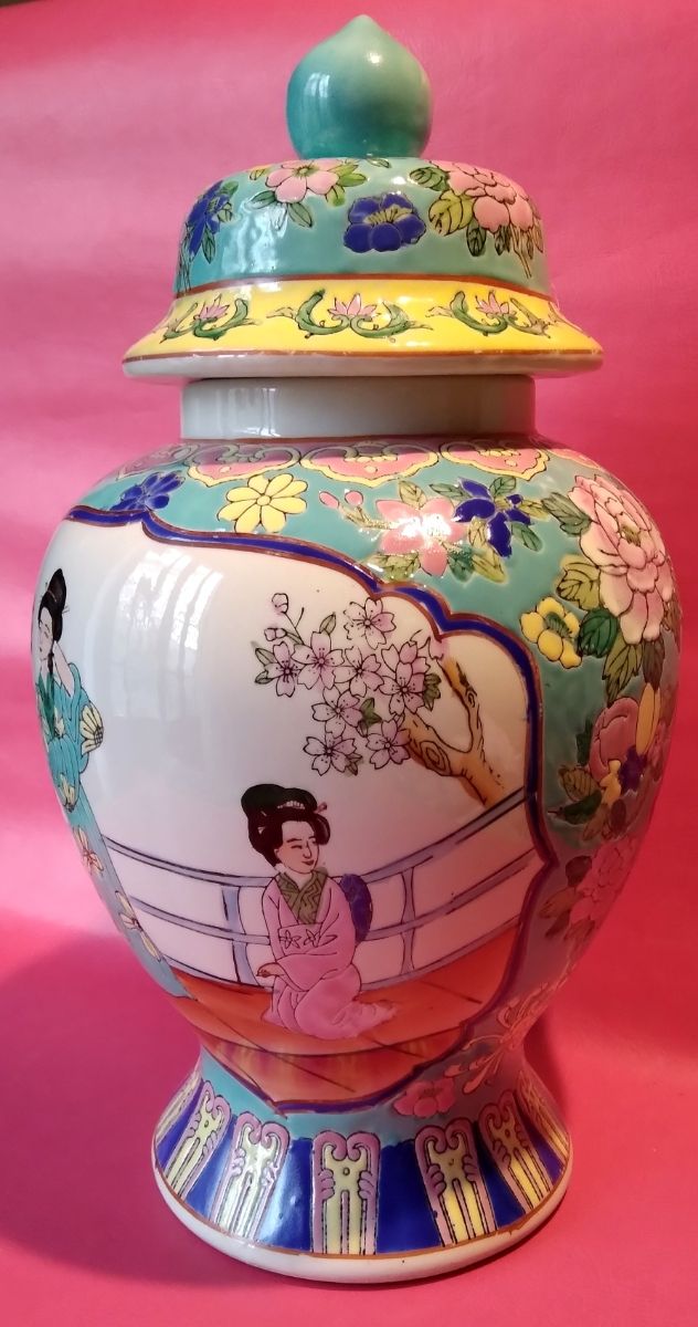 Grande vaso potiche d'epoca artigianato Cina 40 cm