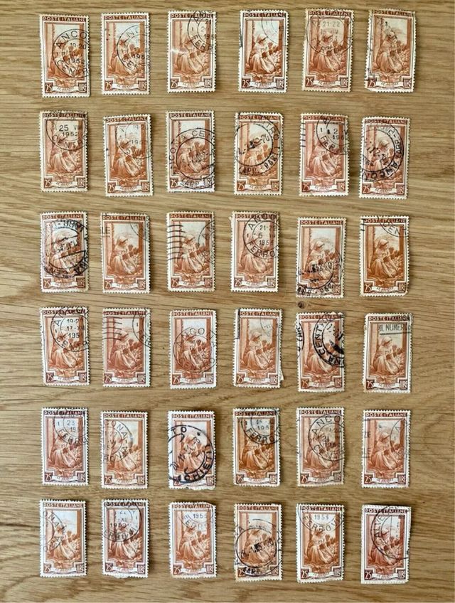 Lotto 36 francobolli 25 lire Italia al lavoro