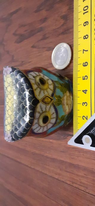 Búho antiguo en bronce latón cloisonne. China