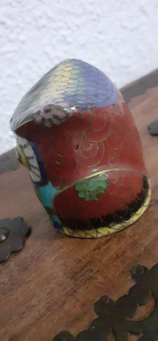 Búho antiguo en bronce latón cloisonne. China