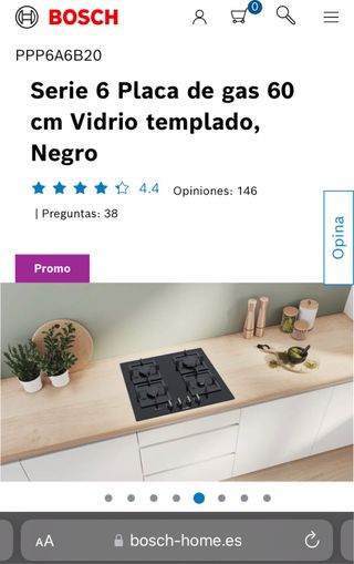Bosch Placa de gas PPP6A6B20 4 quemadores Negro 