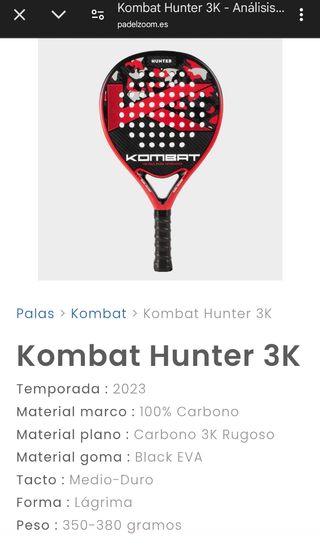 Pala de padel kombat Hunter 3k
