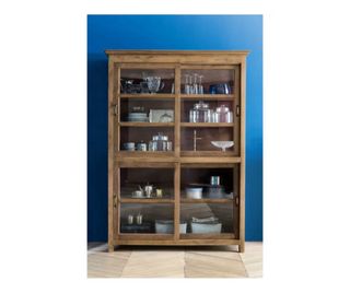 Vitrina 4 puertas madera mango macizo y cristal