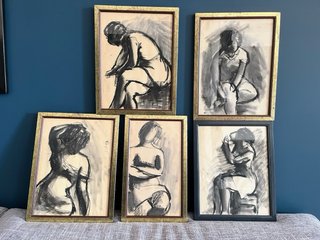 5 disegni su carta con splendide cornici