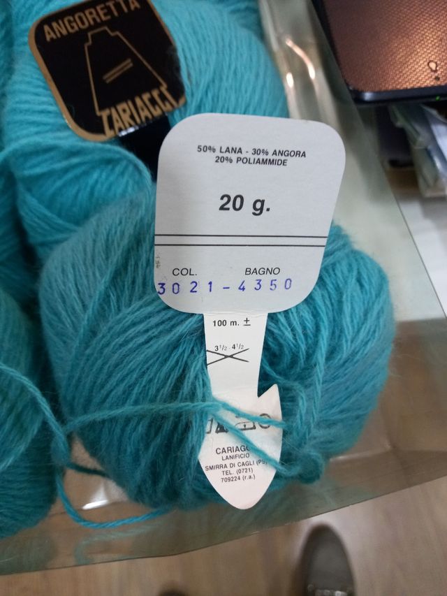 Lana angoretta 10 gomitoli Cariaggi  turchese mare