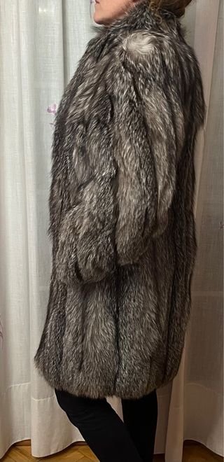 Abrigo de Piel de Zorro Plateado