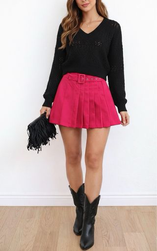 Falda mini tablas plisada hebillas Zara T.M