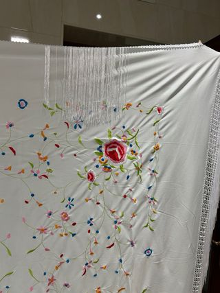 Mantón de manila Cuadrado grande blanco multicolor