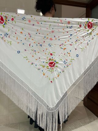 Mantón de manila Cuadrado grande blanco multicolor