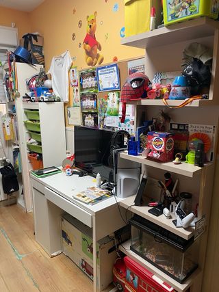 Habitacion completa con literas, estanterias y mes