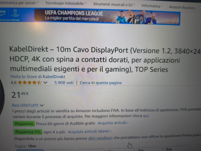 Cavo da 10 metri display port HDCP