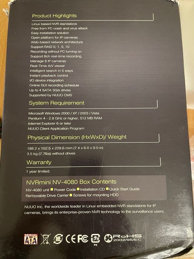 NUUO NV4080 NVR mini 8ch Linux Embedded System