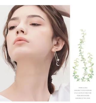 Pendientes Larga Plata Ley 925 Luna Estrella