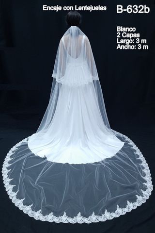Velo Blanco 2 Capas Encaje Brillo Largo