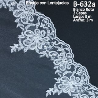 Velo Largo 2 Capas Encaje Billo Blanco Roto 