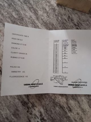 Anello oro 9 ct con rubino e diamanti