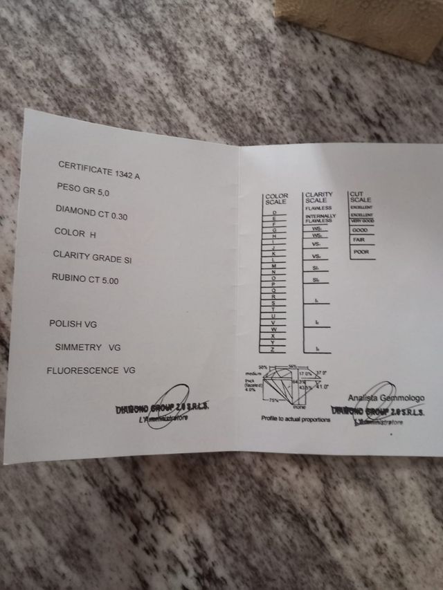 Anello oro 9 ct con rubino e diamanti