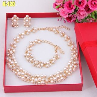 Collar Pulsera Pendientes Dorados Perlas