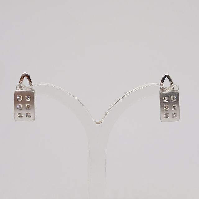 Pendientes Oro Blanco Rectangular Brillantes
