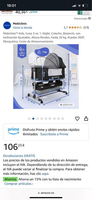 Cuna colecho Mobiclinic kids