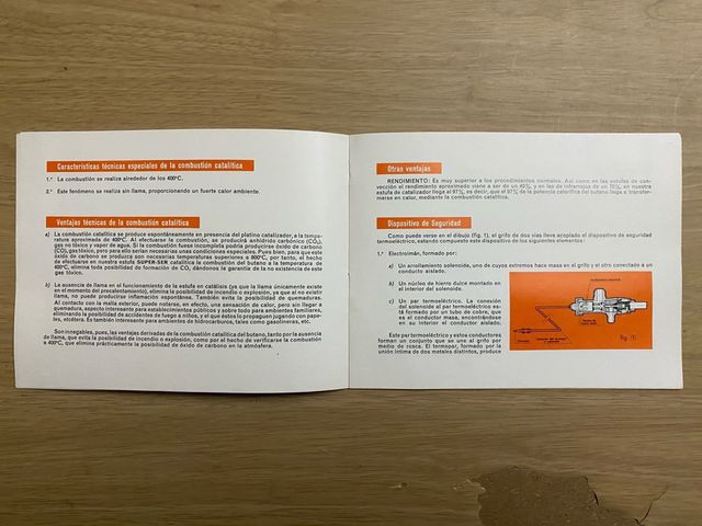 Instrucciones estufa catalítica Super ser f11 1966