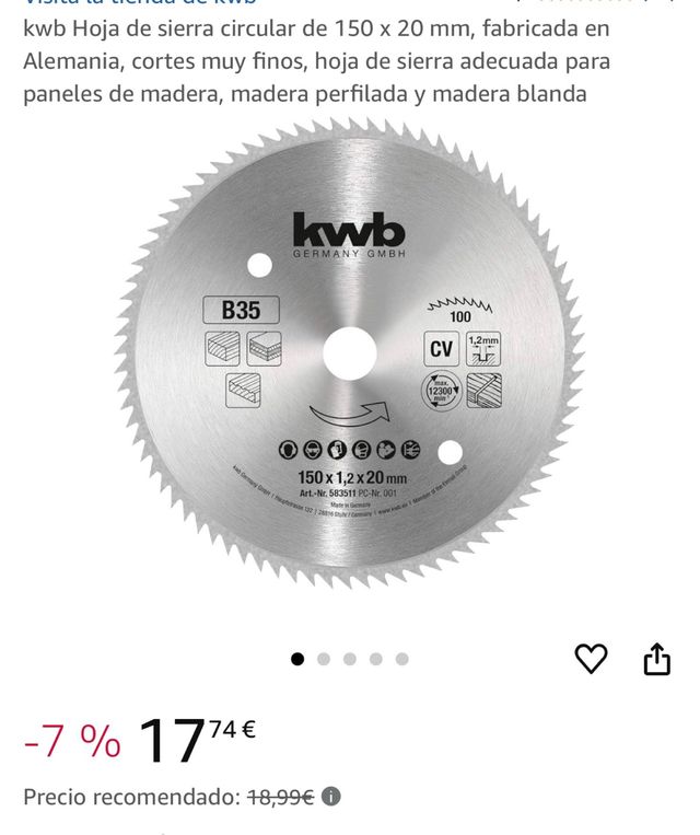 kwb Hoja de sierra circular de 150 x 20 mm