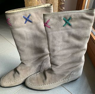 Stivali donna bassi pelle scamosciata beige n.3