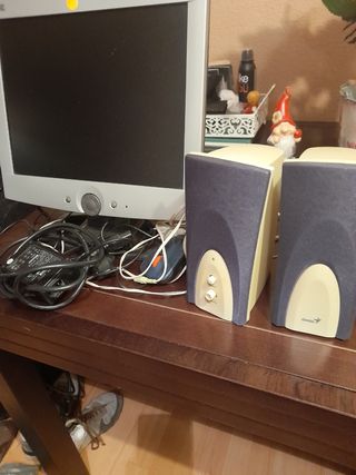 Pantalla de ordenador y altavoces