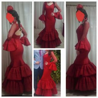 Traje flamenca rojo granate