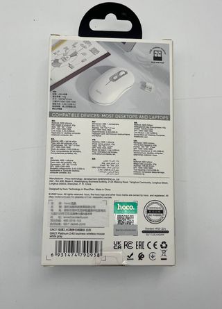 Ratón inalámbrico 2.4G, 1600 DPI, color blanco.