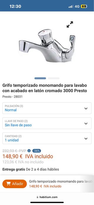 Grifo fluxometro PRESTO