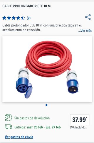 Cable 10m autocaravana con adaptador