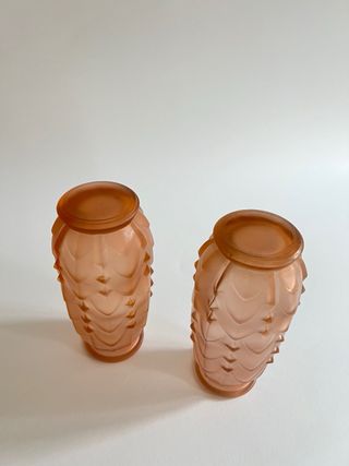 Coppia di vasi Art Deco 1920 vetro satinato rosa