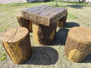Mesa y bancos tematizados troncos de madera