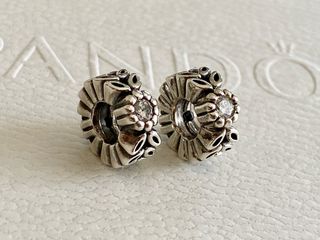 2 x Pandora separadores charm hoja flor brillante