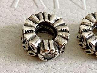 2 x Pandora separadores charm hoja flor brillante
