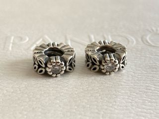 2 x Pandora separadores charm hoja flor brillante