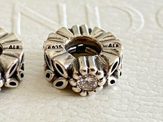 2 x Pandora separadores charm hoja flor brillante