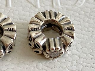 2 x Pandora separadores charm hoja flor brillante