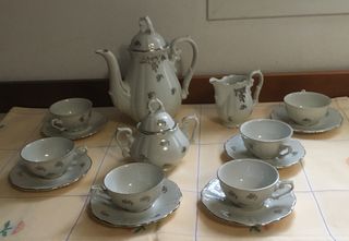 Set caffé vintage porcellana bianca e argento