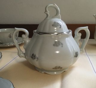 Set caffé vintage porcellana bianca e argento