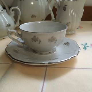 Set caffé vintage porcellana bianca e argento