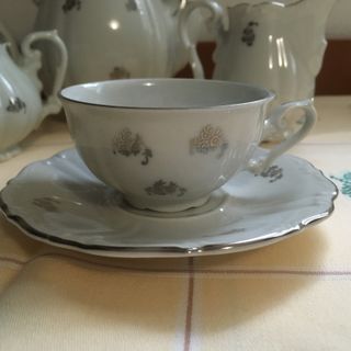 Set caffé vintage porcellana bianca e argento