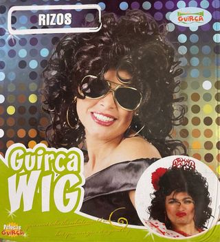 Disfraz peluca rizos castaños para adulto