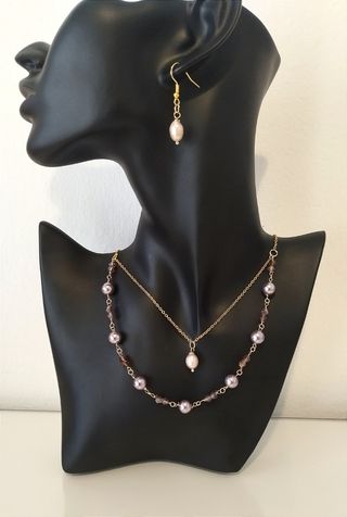 Conjunto collar y pendientes perla