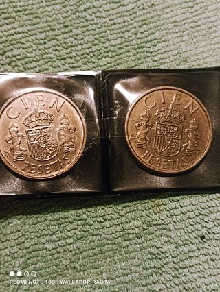 2 MONEDAS DE 100 PESETAS 1984