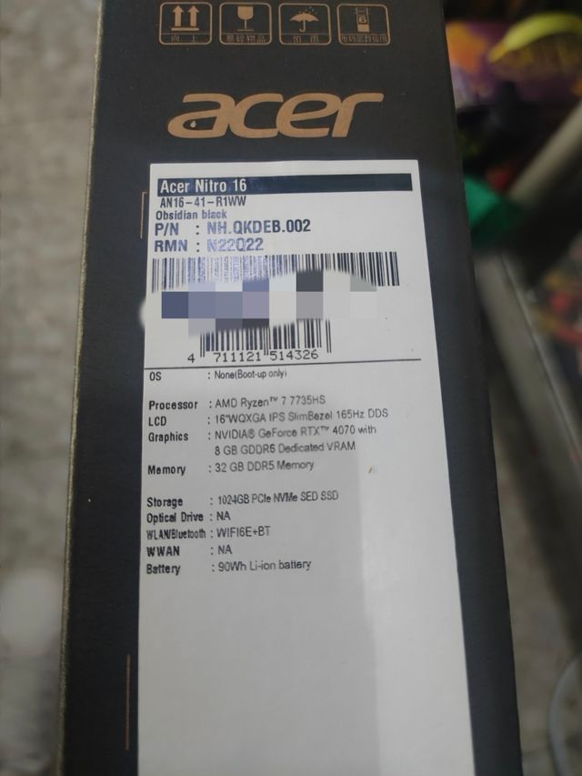 Portátil Acer Nitro 16 Ryzen 7 32gb+1tb rtx4070